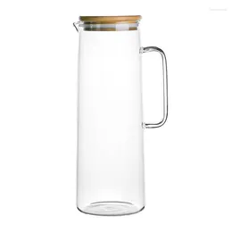 Bouteilles d'eau Pichet en verre de 1,7 L avec poignée Couvercle en bambou Résistant à la chaleur Capacité de bouilloire froide Pichet de jus de thé