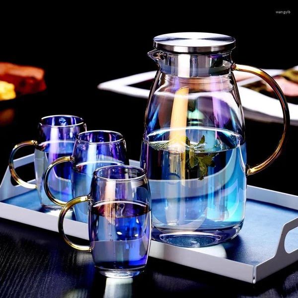 Bouteilles d'eau 1,8 L Big Kettle Cool Kettle High Borosilicate Glass Pot et tasses Set Maison à thé à grande capacité Tasses à café à la maison Amber