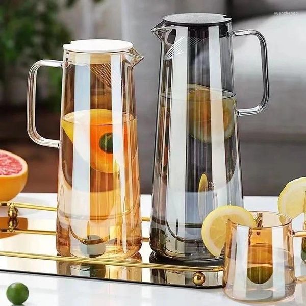 Botellas de agua Jarra de vidrio de 1.8L con tapa Fácil de limpiar Jarra resistente al calor Refrigerador Mango para bebidas frías