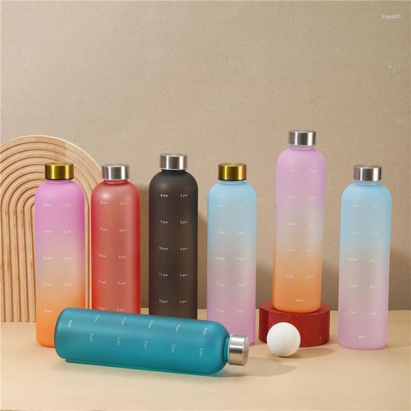 Botellas de agua Botella de 1 litro Deporte motivacional A prueba de fugas Beber Viajes al aire libre Gimnasio Jarras de fitness para tazas de cocina