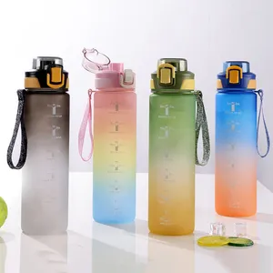 Waterflessen 1 liter sportfles met tijdmarkering Lekvrije beker Motivatie Draagbaar voor buitensport Fitness