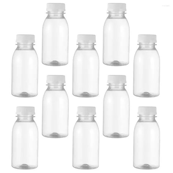 Botellas de agua 10 piezas Botella de leche Envase de plástico Niños Jarra de vidrio Tapa Vial de jugo