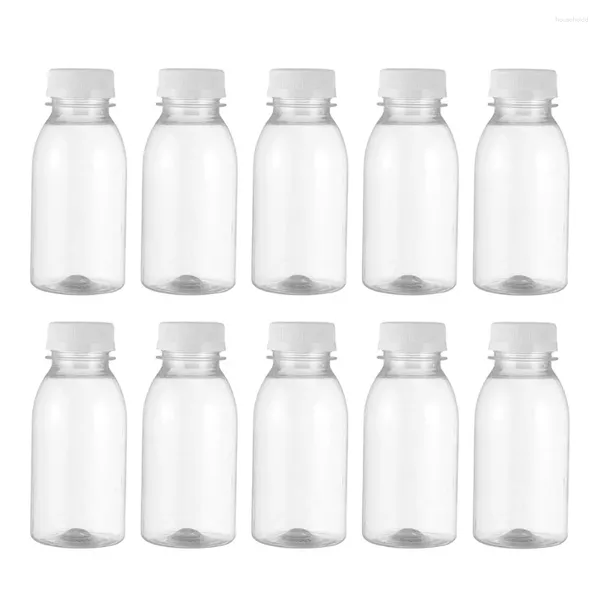 Botellas de agua 10 PCS Botella de leche de plástico Contenedores de bebidas Tapas Caja de jugo Borrar las tapas de mascotas Viajes