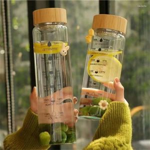 Bouteilles d'eau 1000/700 ml de grande capacité bouteille en verre avec un couverture de marqueur de temps boisson transparent jus de lait