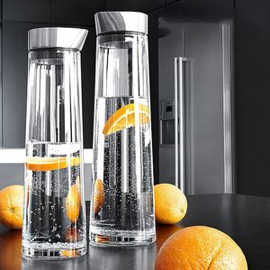 Bouteilles d'eau 1000 ml 1500 ml verre épaissi grande bouteille d'eau jus verre pichet bouteille avec couvercle en acier inoxydable carafe cuisine réfrigérateur 230320