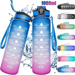 Bouteilles d'eau 1000 ml bouteille avec marqueur de temps pour la consommation de motivation plastique pour les sports de gymnase de voyage en plein air 1pc