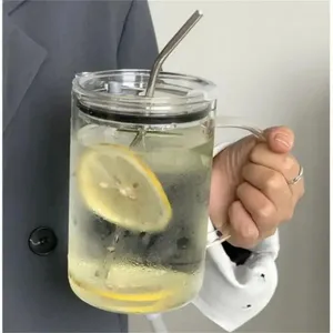 Bouteilles d'eau 1000 ml de verre à boire gobelet avec couvercle et tasse à café en paille