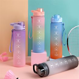 Waterflessen 1000 ml motiverende fitness sportwaterfles met tijd marker bpa gratis matte draagbare waterkop voor sportschool buiten camping 230309