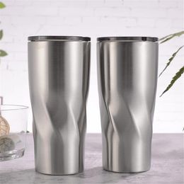 Bouteilles d'eau 100 pcs/lot tasse torsadée tasse 20 oz/600 ml 30 oz/900 ml 18/8 en acier inoxydable 2 parois isolées couvercle coulissant sous vide