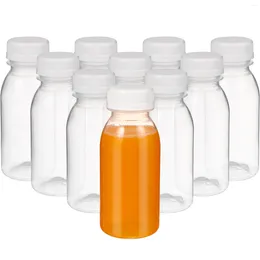 Bouteilles d'eau 10 pièces 200/250/300/350ml bouteille de jus en plastique Transparent boisson au lait pour animaux de compagnie avec couvercle Camping randonnée Drinkware