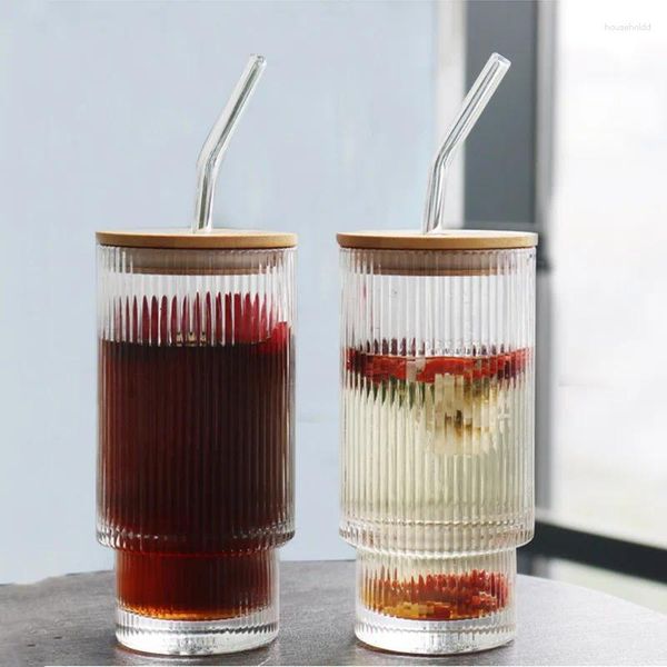 Bouteilles d'eau 11oz motif vertical tasse empilée couvercle en bambou et bois paille jus boisson Copa de Bebidas