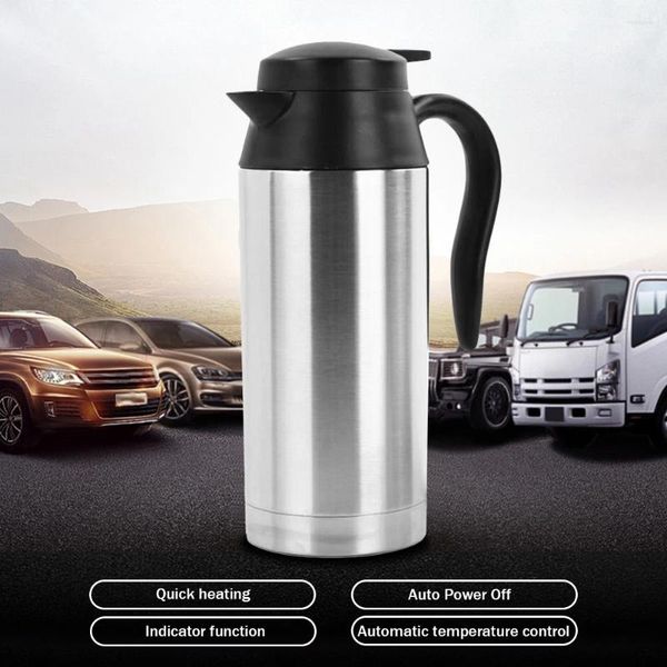 Bouteilles d'eau 12 / 24V voiture électrique Kettle en acier inoxydable 750 ml tasse de café automatique fermeture chauffage chauffant tasse de voyage