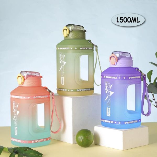 Bouteilles d'eau 1200 ML bouteille de grande capacité avec couverture de rebond rappel d'échelle de temps tasse givrée autocollants mignons Sports de plein air Fitness