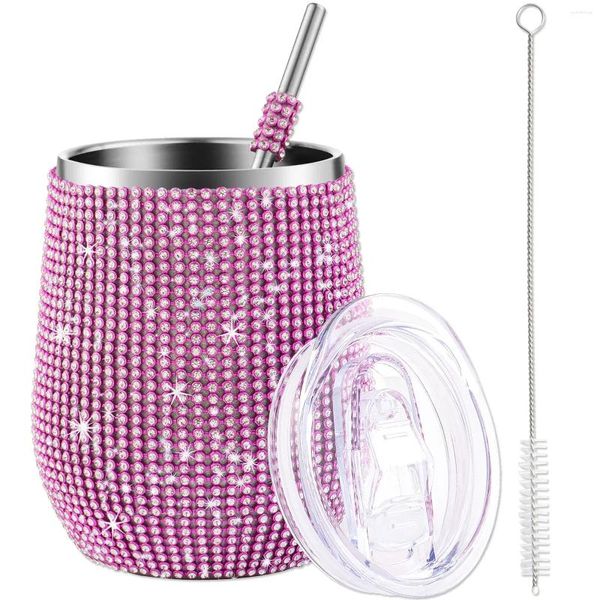 Botellas de agua 12 oz Vaso de vino de diamante con tapa sellada Vacío Termo Taza de cerveza Taza de acero inoxidable Champagne Fiesta Bridemaid Regalo