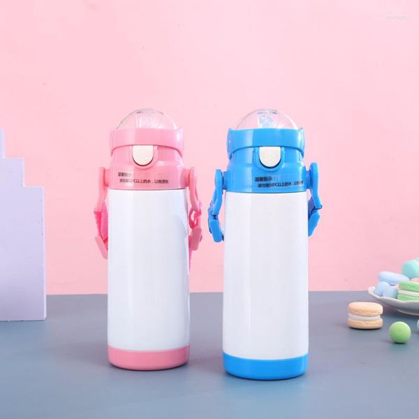 Botellas de agua 12oz Sublimación en blanco Vaso para niños Taza blanca con paja Botella de acero inoxidable para niños Regalo de cumpleaños