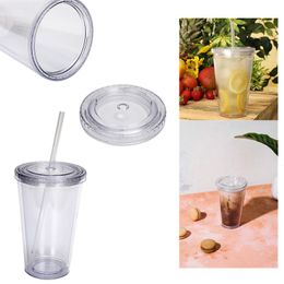 Bouteilles d'eau 16 oz double couche simple transparent transparent tasse en plastique tasse d'eau portable double couche tasse de paille d'été