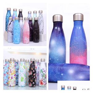 Bouteilles D'eau 17Oz / 500Ml Bouteille En Forme De Cola Double Paroi Impression Gobelet En Acier Inoxydable Vide Insated Voyage Sport Coupe Thermos Coke Dhdsq