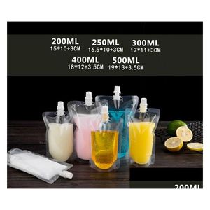 Waterflessen 17Oz 500Ml Stand-Up Plastic Drankverpakking Zak Uitloopzakje Voor Drank Vloeibaar Sap Melk Koffie 200-500Ml Huis Tuin Dhwdc