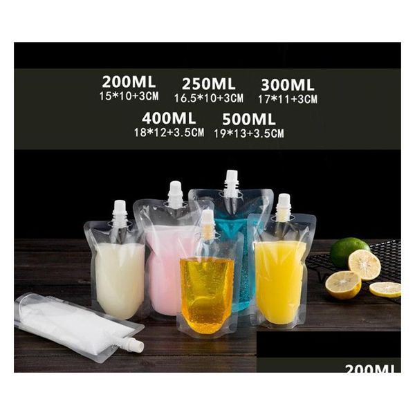 Bouteilles d'eau 17oz 500ml Stand-Up Boisson en plastique Sac d'emballage Bec verseur pour boisson liquide jus lait café 200-500ml jardin maison Dhwdc