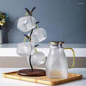 Waterflessen 1800 ml hoge capaciteit warmtebestendig hamerpatroon koud ketel borosilicaat glazen fles huis keuken koffie miik beker set