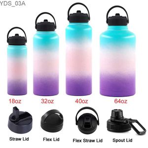 Bouteilles d'eau Bouteille d'eau en acier inoxydable de 18 oz 32 oz 40 oz 64 oz avec couvercle en paille grande capacité Hydroes Thermos flacon isolé sous vide pour le Sport YQ240221