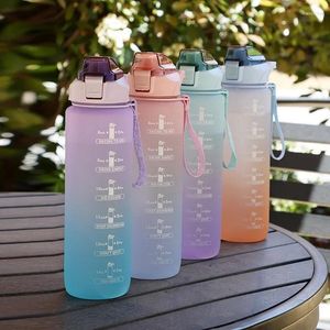 Waterflessen 1fitness cup zomer kou met tijdschaal liter fles rietje vrouwelijke meisjes grote draagbare reissporten