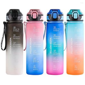 Bouteilles d'eau 1L Bottle Détro-flanc gradient mate motivation en matière de motivation pour le fitness gym Camping Sports