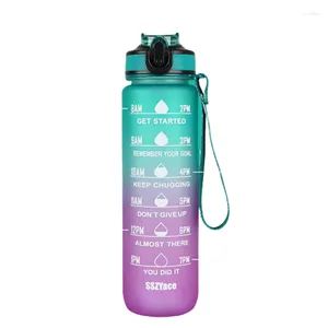 Bouteilles d'eau 1L bouteille colorée avec échelle de temps Sports de plein air Fitness Camping paille étanche Sport tasses givrées