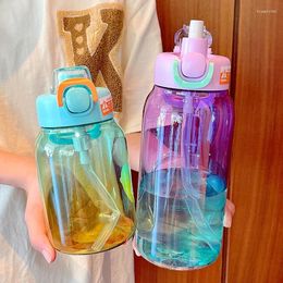 Waterflessen 1L Grote capaciteit fles met rietje Buiten Sport Drinken Kleur Sportbekers Draagbaar Plastic
