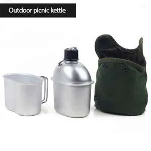 Bouteilles d'eau 1l kit de cantine militaire portable en aluminium tasse en bois ensemble de poêle en nylon pour le sac à dos de randonnée en camping