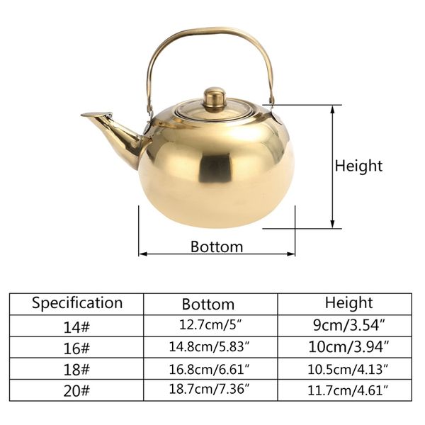 Bouteilles d'eau 1pc 0.8/1.2/1.8/2.5L théière en acier inoxydable avec infuseur filtre bouilloire à café vert Oolong thé cruche maison bureau thé/café outils couleur or