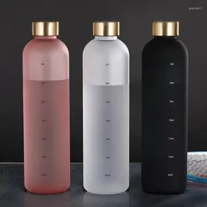 Bouteilles d'eau 1000ml sans BPA, tasse de sport en plein air, espace en plastique givré avec échelle de temps, gobelet de grande capacité, 1 pièce