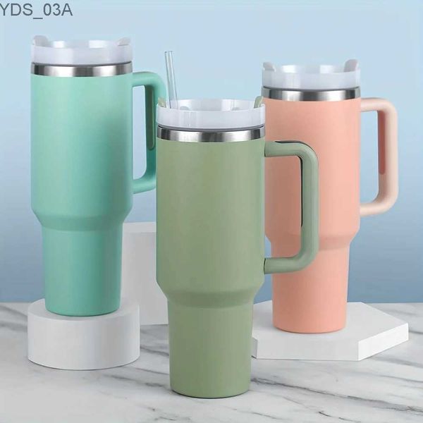 Botellas de agua 1pc 40oz Vaso de doble pared de acero inoxidable con tapa y asa Tazas de agua Cosas de cocina Artículos de cocina para el hogar YQ240222