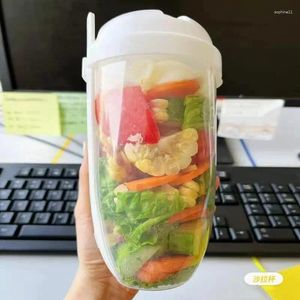 Bouteilles d'eau 1pc tasse de salade de célébrités Internet avec étudiant à fourche et couvercle minceur de petit déjeuner léger portable