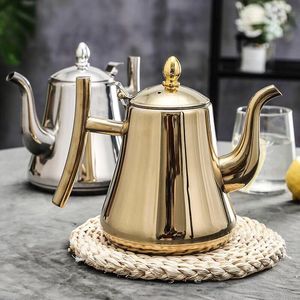 Water Bottles 1pc Kitchen Thick Stainless Steel Teapot Golden Silver Pot With Infuser Coffee Induction Cooker Kettle 230330