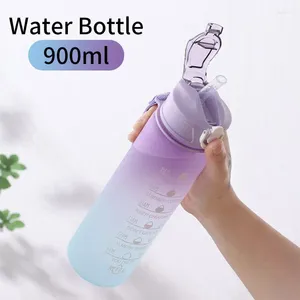 Bouteilles d'eau 1pc bouteille sportive avec échelle de temps extérieur couleur gradient portable fitness motivationnel paille givrée tasse 900 ml