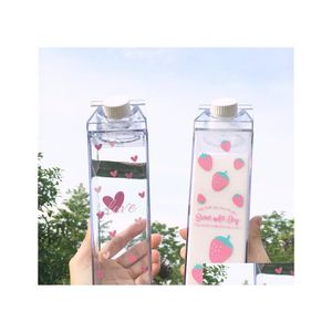 Waterflessen 1 stks creatieve sakura stberry 550 ml vierkante fles melkdoos draagbaar mijn drinkbpa voor meisjesschool druppel levering h otfuw