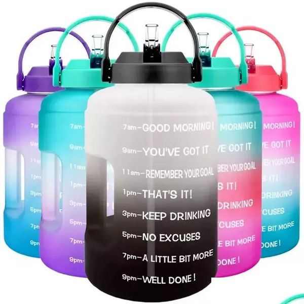 Bouteilles d'eau 2,5 L 3,78 L en plastique à large bouche Gallon avec St BPA Sport Fitness Tourisme Gym Voyage Jugs Support de téléphone SXJ19 Drop Livraison Dhcvy