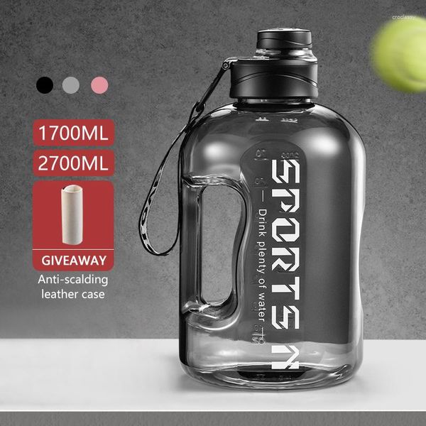 Botellas de agua 2.7/1.7L Botella de gran capacidad Kettle Gradiente portátil Sports Fitness Ton Barrel Botella Copa colorida