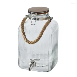 Waterflessen 2 gallon geribbelde heldere glazen drankdispenser met Acacia houten deksel