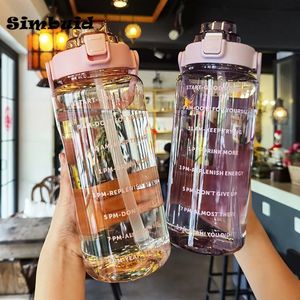 Waterflessen 2 liter fles met stroming vrouwelijke meisjes grote draagbare reis sport fitness cup zomer koude tijdschaal 221025