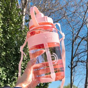 Waterflessen 2 liter fitness sport fles plastic grote capaciteit met stro outdoor klimmen fiets drankje ketel