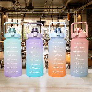 Waterflessen 2-liter waterfles met stro vrouw groot draagbare reisfles sporten en fitness cup zomer koud water met tijdschaal 230407
