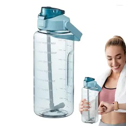 Waterflessen 2 liter fles met tijd marker herbruikbaar buitenshuis sport drinking draagbare plastic cups stro huizen voorraden