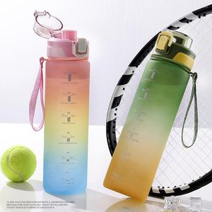 Waterflessen 2000ML fles Motiverend drinken met tijdmarkering Plastic Frosted Cup Outdoor Sport Fitness