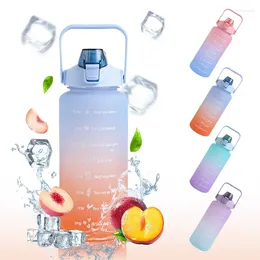 Waterflessen 2000 ml Tijdschaal Inspirerende fles Kleurverloopbeker met deksel Draagbare sportschool 2 liter