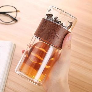 Bouteilles d'eau 200ml bouteille en verre portable double paroi avec infuseur bureau thé tasses à café voyage verres à boire en plein air