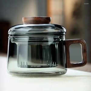 Bouteilles d'eau 200 ml tasse d'infuseur de thé en verre résistant à la chaleur avec filtre et poignée en bois séparation de bureau tasses fleures tasses infusées