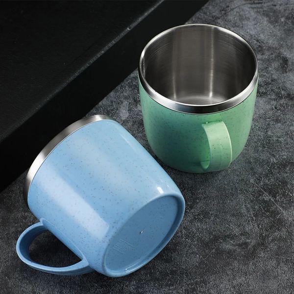 Bouteilles d'eau Tasse à café en acier inoxydable de 201300ML | Double couche incassable, tasse de thé au lait antibrûlure pour enfants, élément de blé, verres 231205