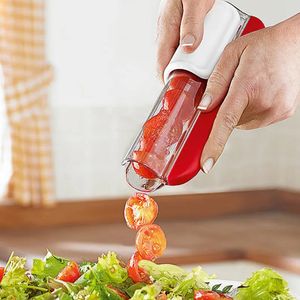 Botellas de agua 2023Stainless Steel Easy Fruit Slicer Tomate Uva Cherry Slicers Cutter Ensalada de verduras Corte Herramientas de cocina 231204